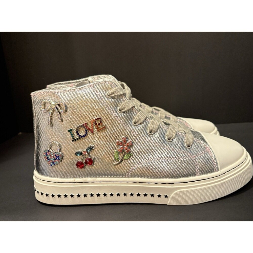 Steve Madden Shoes Girls Size 5 Silver High Top Sneaker Glitter Rhinestone